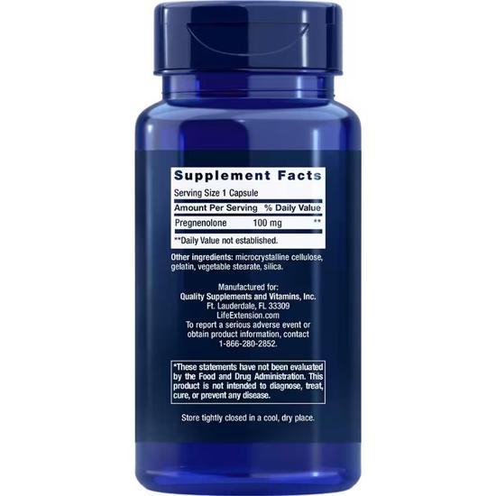 Life Extension Pregnenolone 100mg Capsules 100 Capsules