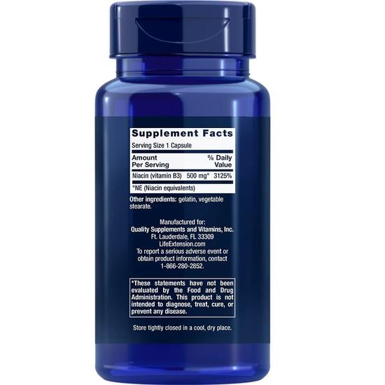 Life Extension Vitamin B3 Niacin 500mg Capsules 100 Capsules