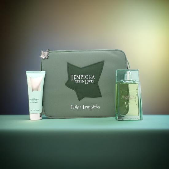 Lolita Lempicka Green Lover Gift Set 100ml Eau De Toilette + 75ml Aftershave Balm + Pouch
