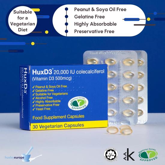 love puff vitamins Huxley Europe HuxD3 20, 000iu High Strength Vitamin D3 Capsules Supplement Edible Healthcare Dietary Muscle Fitness 30 Capsules