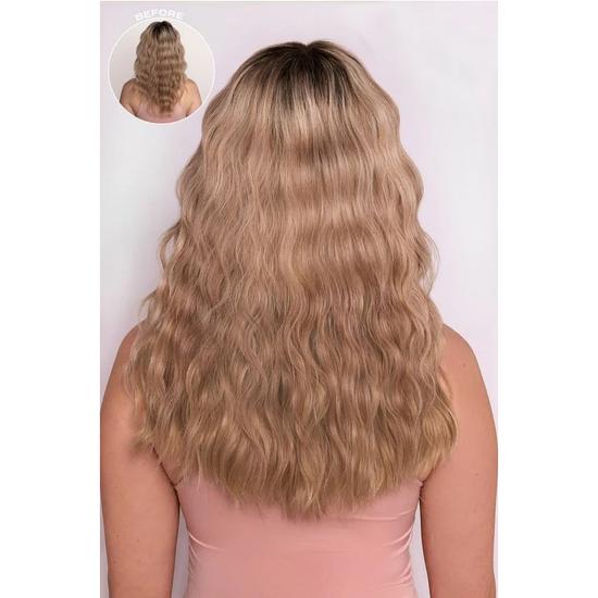 LullaBellz Thick 14" 1 Piece Textured Wave Clip-in Hair Extensions Caramel Blonde