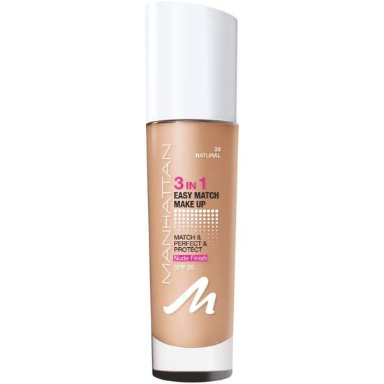 Manhattan Cosmetics 3-in-1 Easy Match Nude Finish Foundation 39 Natural Beige 30 ml