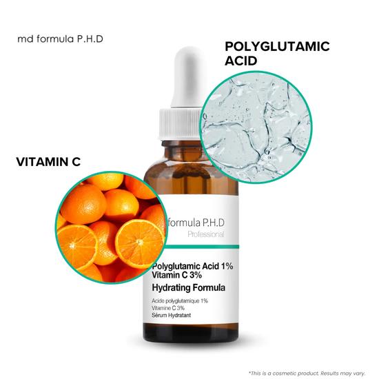 MD Formula Hydrating Serum Polyglutamic Acid 1%, Vitamin C 3% Twin Value Savings Pack 30ml