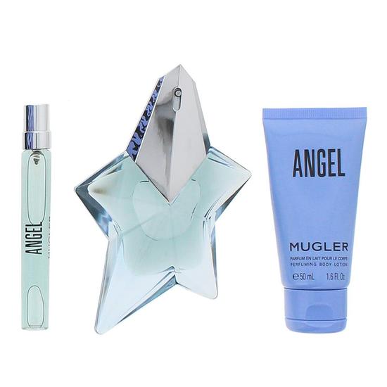 Mugler Angel Eau De Parfum 50ml, Eau De Parfum 10ml Travel Spray + Body Lotion 50ml Gift Set For Her 50ml