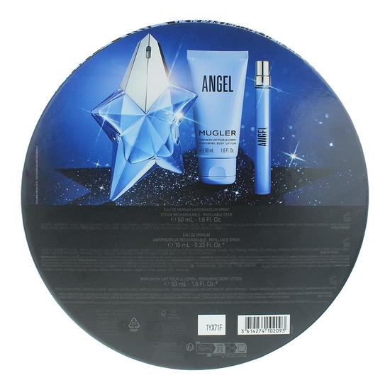 Mugler Angel Eau De Parfum 50ml, Eau De Parfum 10ml Travel Spray + Body Lotion 50ml Gift Set For Her 50ml