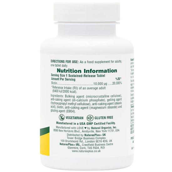 Nature's Plus Biotin 10, 000mcg Tablets 90 Tablets