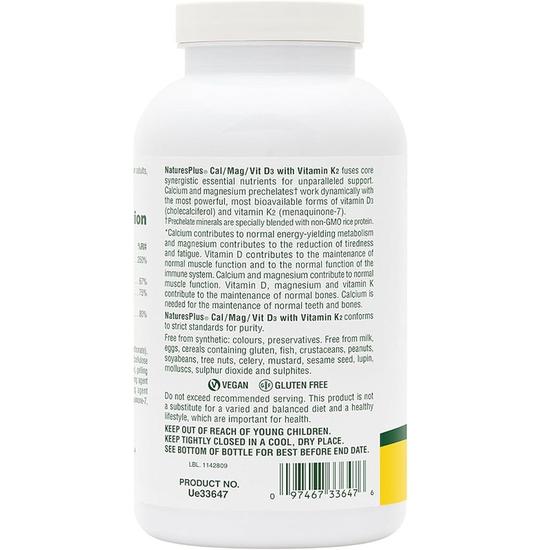 Nature's Plus Cal/Mag With D3/K2 Tablets 90 Tablets