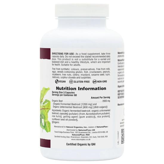 Nature's Plus Organic Beetroot Capsules 180 Capsules