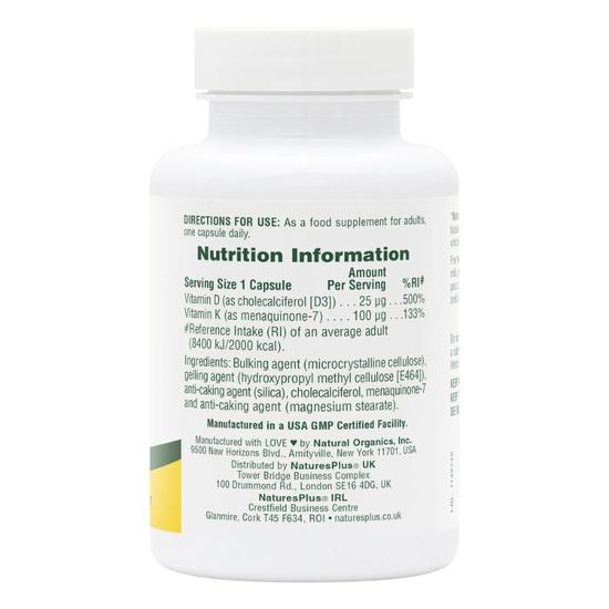 Nature's Plus Vitamin D3 1000iu With K2 100mcg Vegicaps 90 Vegicaps