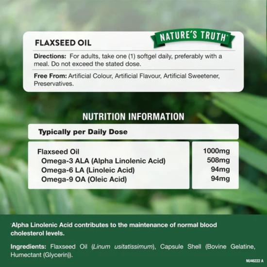 Nature's Truth Flaxseed Oil 1000mg Softgels 60 Softgels