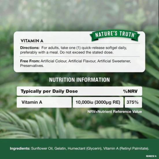 Nature's Truth High Strength Vitamin A 10, 000iu Softgels 60 Softgels