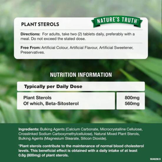 Nature's Truth Plant Sterols 800mg Tablets 60 Tablets