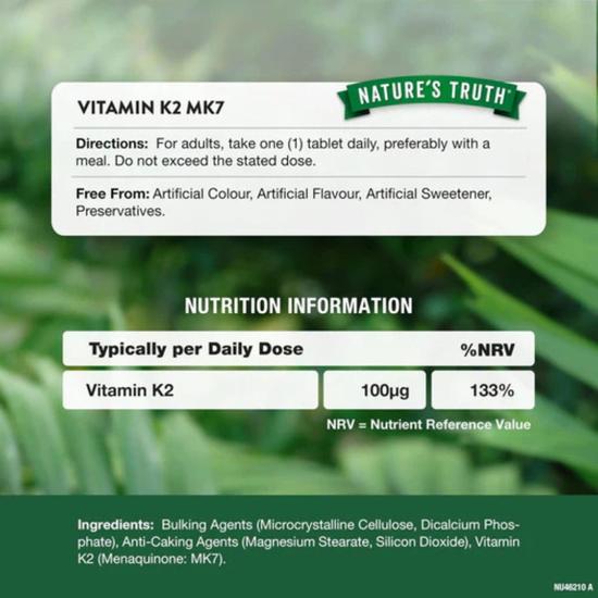 Nature's Truth Vitamin K2 100ug Tablets 60 Tablets