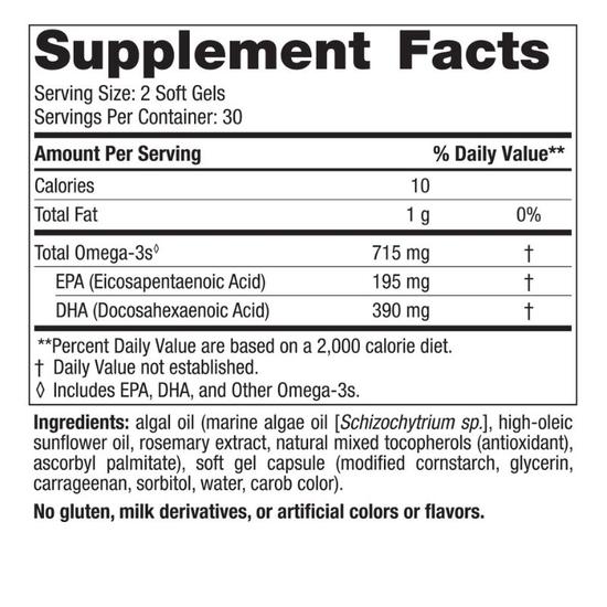 Nordic Naturals Algae Omega 715mg Softgels 60 Softgels