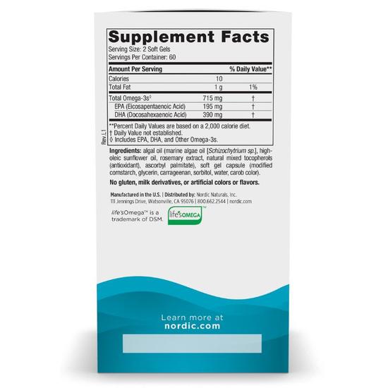 Nordic Naturals Algae Omega 715mg Softgels 60 Softgels