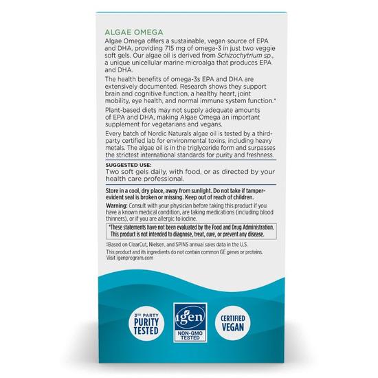 Nordic Naturals Algae Omega 715mg Softgels 60 Softgels