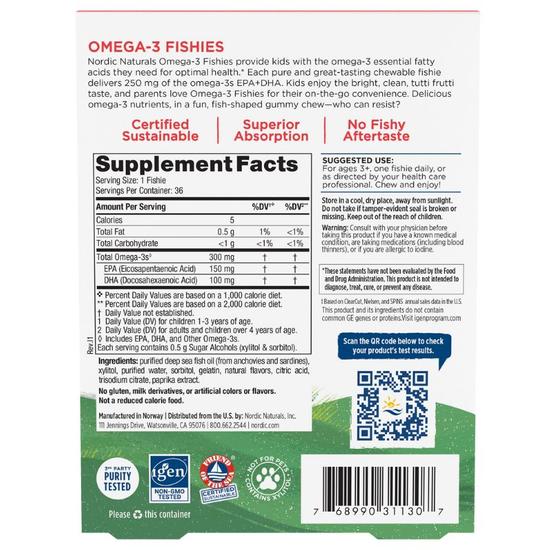 Nordic Naturals Nordic Omega-3 300mg Yummy Tutti Frutti Fishies