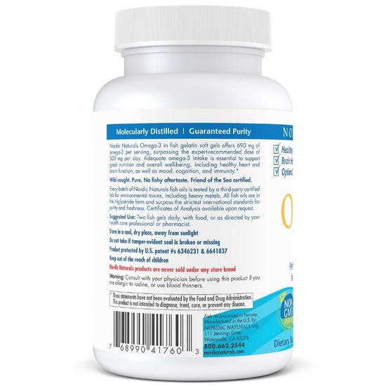 Nordic Naturals Omega-3 690mg Lemon Fish Gelatin Softgels 60 Softgels