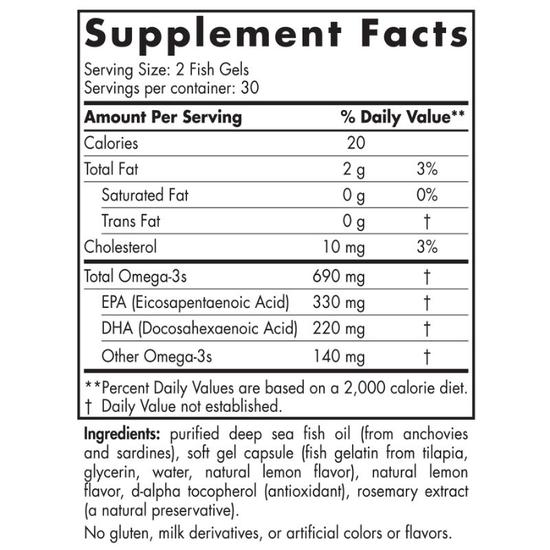 Nordic Naturals Omega-3 690mg Lemon Fish Gelatin Softgels 60 Softgels