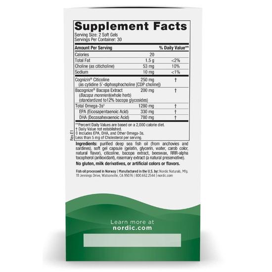 Nordic Naturals Omega Focus With Citicoline & Bacopa Monnieri Extract 1280mg Softgels 60 Softgels