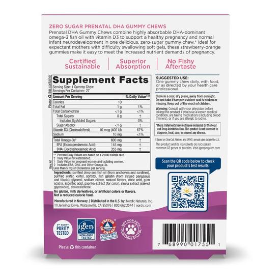 Nordic Naturals Prenatal DHA Strawberry Orange Gummies 27 Gummies