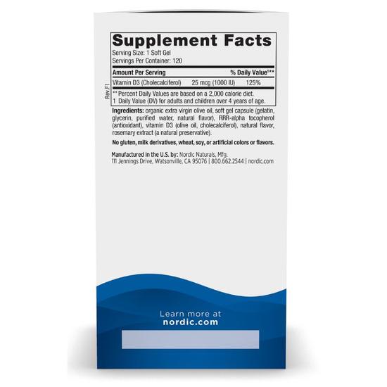 Nordic Naturals Vitamin D3 1000iu Orange Softgels 120 Softgels