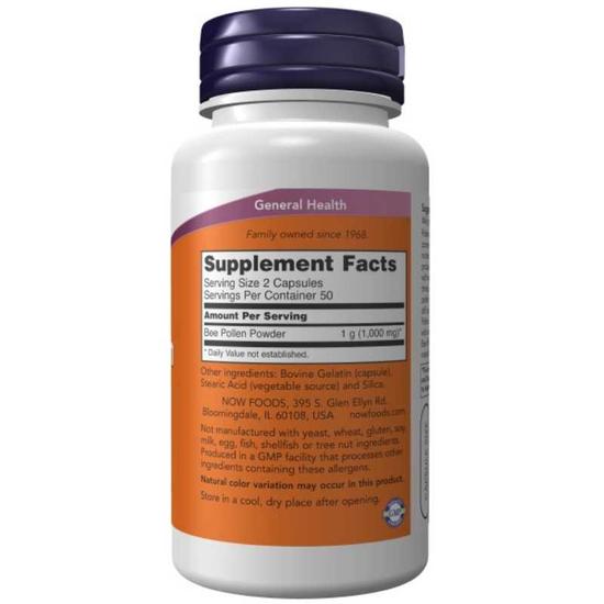 NOW Foods Bee Pollen 500mg Capsules 100 Capsules