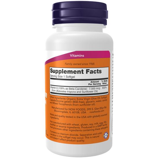 NOW Foods Beta Carotene Natural 25000iu Softgels 90 Softgels