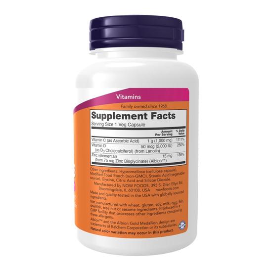 NOW Foods C-1000 Zinc & D-3 Capsules 100 Capsules