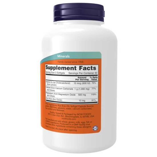 NOW Foods Calcium & Magnesium With Vit D & Zinc Softgels 120 Softgels