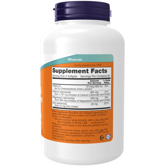 NOW Foods Calcium & Magnesium With Vit D & Zinc Softgels 120 Softgels