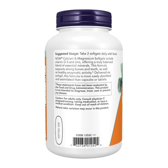 NOW Foods Calcium & Magnesium With Vit D & Zinc Softgels 120 Softgels