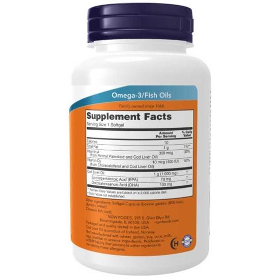 NOW Foods Cod Liver Oil 1000mg Extra Strength Softgels 90 Softgels