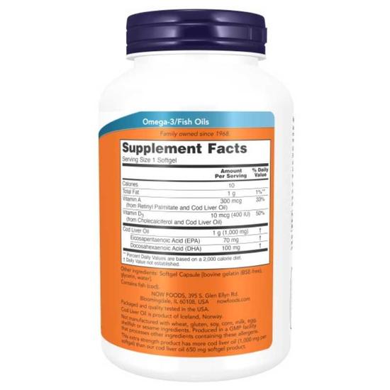 NOW Foods Cod Liver Oil 1000mg Extra Strength Softgels 90 Softgels