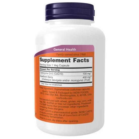 NOW Foods CoQ10 With Hawthorn Berry 100mg Capsules 30 Capsules