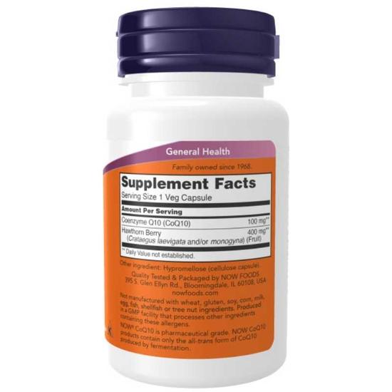 NOW Foods CoQ10 With Hawthorn Berry 100mg Capsules 30 Capsules