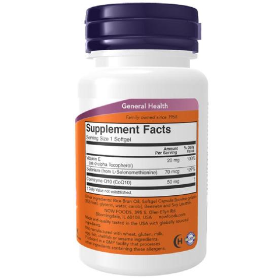 NOW Foods CoQ10 With Selenium & Vitamin E 50mg Softgels 50 Softgels