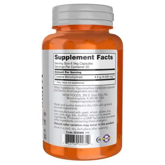 NOW Foods Creatine Monohydrate 750mg Capsules 120 Capsules