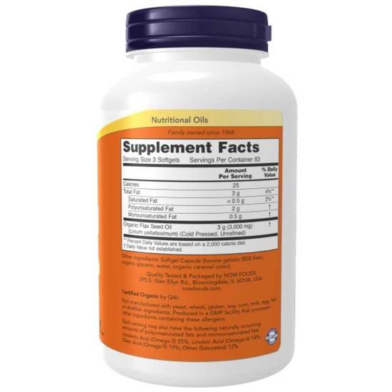 NOW Foods Flax Oil 1000mg Softgels 100 Softgels