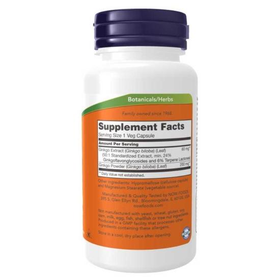 NOW Foods Ginkgo Biloba 60mg Capsules 60 Capsules