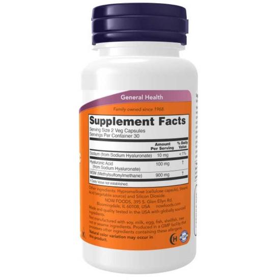 NOW Foods Hyaluronic Acid With MSM 50mg Capsules 60 Capsules