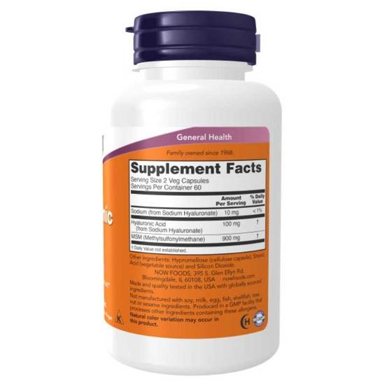 NOW Foods Hyaluronic Acid With MSM 50mg Capsules 60 Capsules