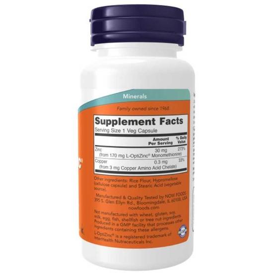 NOW Foods L-OptiZinc 30mg Capsules 100 Capsules