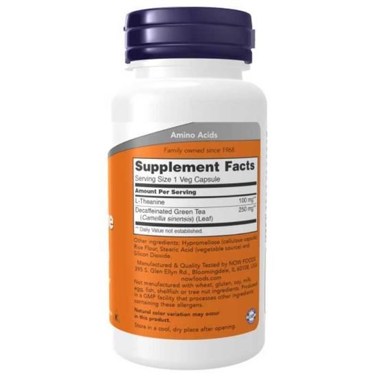 NOW Foods L-Theanine With Decaf Green Tea 100mg Capsules 90 Capsules