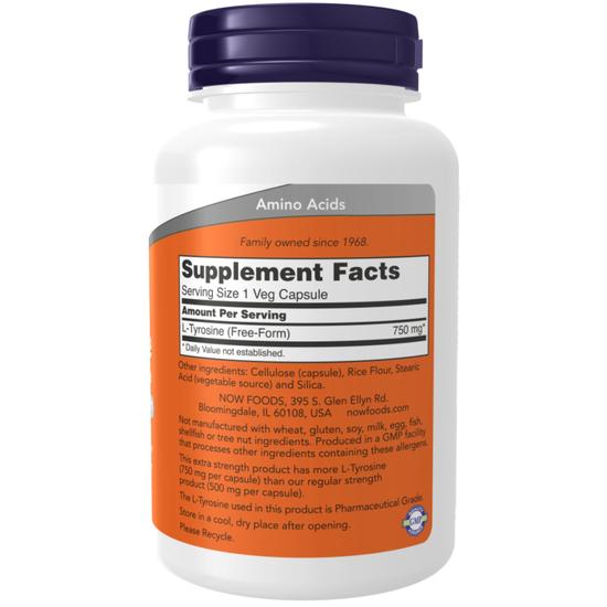NOW Foods L-Tyrosine Extra Strength 750mg Capsules 90 Capsules