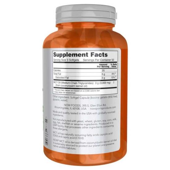 NOW Foods MCT Oil 1000mg Softgels 150 Softgels