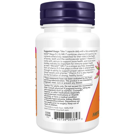 NOW Foods Mega D-3 & MK-7 Capsules 60 Capsules
