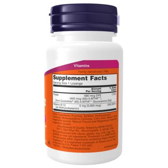NOW Foods Methyl B-12 With Folic Acid 5000mcg Lozenges 60 Lozenges