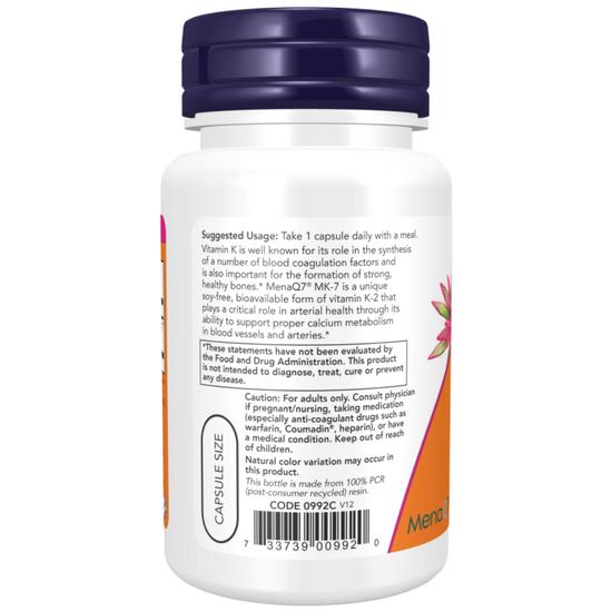 NOW Foods MK-7 Vitamin K-2 100mcg Capsules 60 Capsules