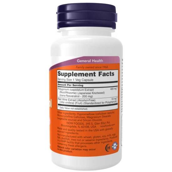NOW Foods Natural Resveratrol With Red Wine Extract 200mg Capsules 60 Capsules